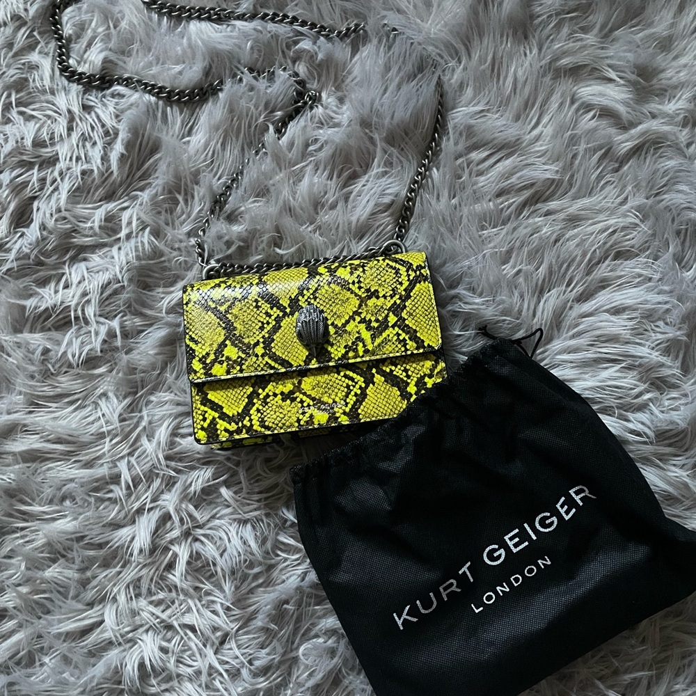 Kurt Geiger Yellow Snake Print Chain Strap Crossbody